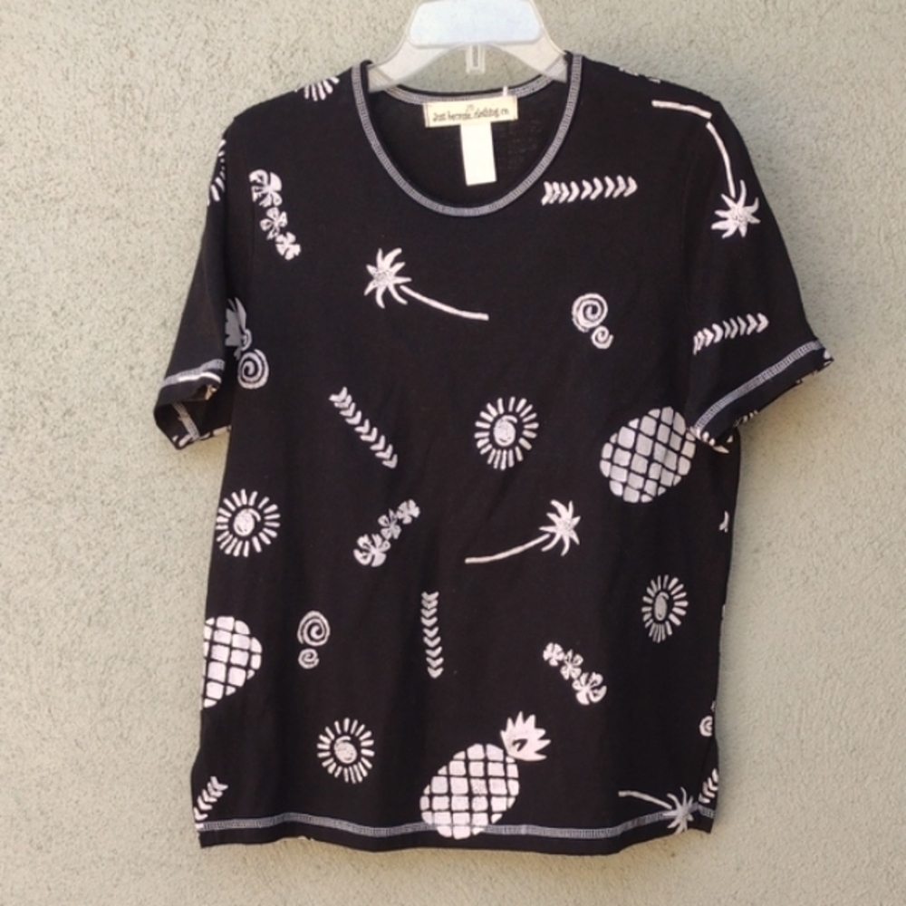 Vintage 90s Tropical Black & White T-shirt S